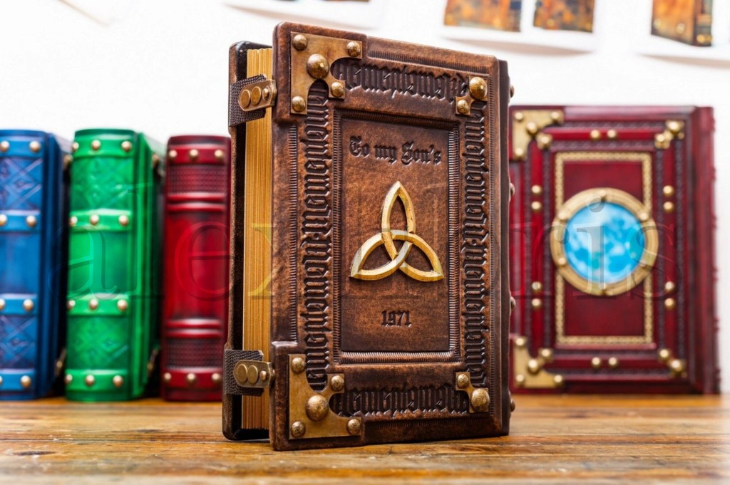 Personalized Leather Journal for Right-to-Left Writing with Deep Embossed Text and Hand-Carved Symbol